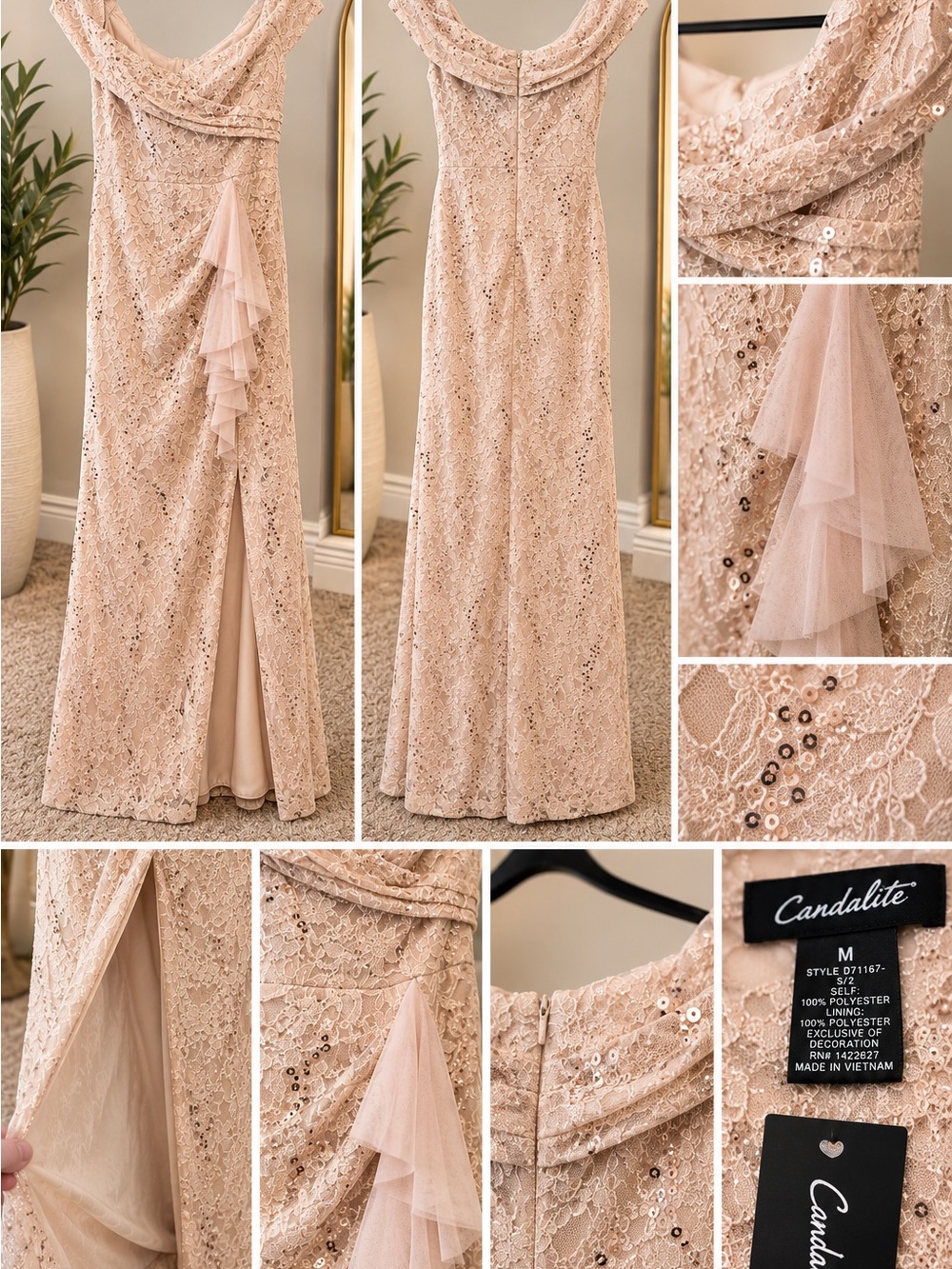 Candalite Blush Pink Lace Sequin Formal Dress Size Medium